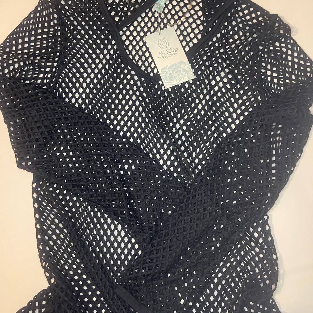 XL black mesh cover up with hoodie by Balance Collection NWT